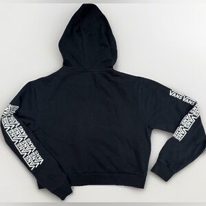 Vans “Off The Wall” Black Cropped Pullover Hoodie Repeat Logo Sleeve Medium